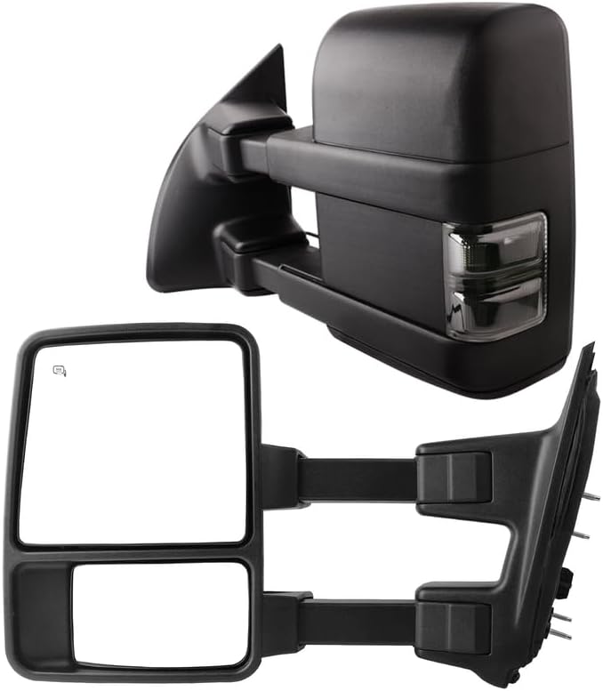 DWVO Tow Mirrors for 2008-2016 Ford F-250/F-350/F-450/F-550 Super Duty, Rear View Towing Mirror, Electric Heated Telescoping Side Mirrors with LED Turn Signals, Power Folding, Left & Right Pair, Black