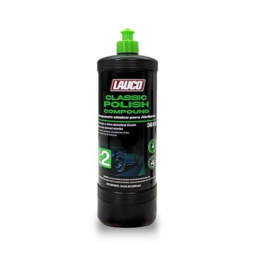 LAUCO Step 2 Fine Polish Compound, Professional Swirl Mark & Scratch Remover for Automotive Paint, Silicone-Free, Clear Coat Safe Polishing Compound for High-Gloss Finish, Body Shop & Detailer Grade