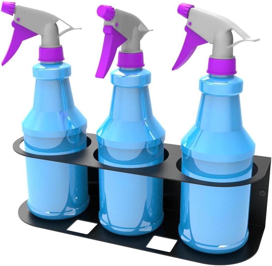 JINGCHENGMEI 2Pcs of 3 Spray Bottles Holder, Steel Wall Mount Storage Organizer for All-Purpose at Garage and Home (SBH-3B2Pcs)