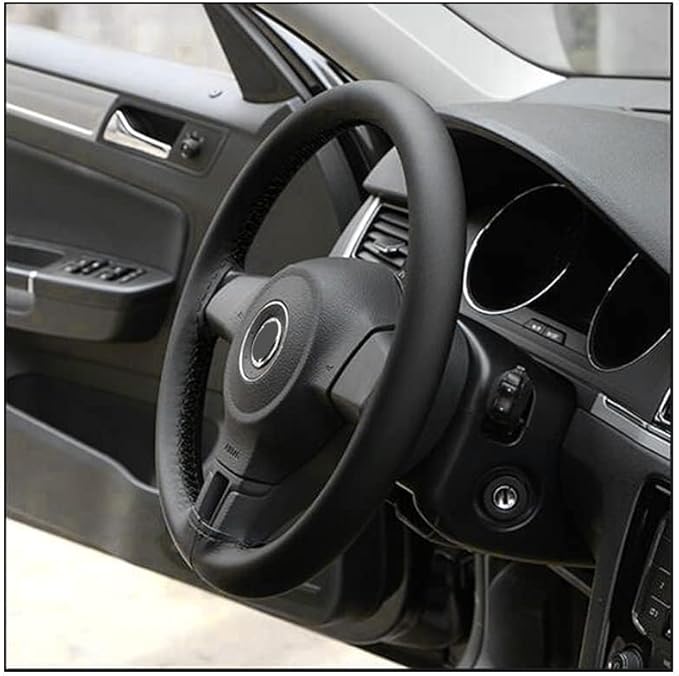AUTOXBERT 38cm/15 Inch Leather Steering Wheel Cover Stitch On Wrap, Breathable, Anti-Slip Steering Wheel Cover for Nissan Qashqai Toyota Camry RAV4 VW Golf