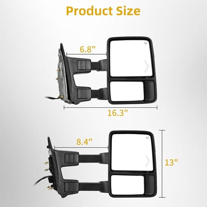 DWVO Towing Mirrors Compatible with 2008 2009 2010 2011 2012 2013 2014 2015 2016 Ford F250/F350/F450/F550 Super Duty, Left & Right Tow Mirrors with LED Signal & Power Heated, Black