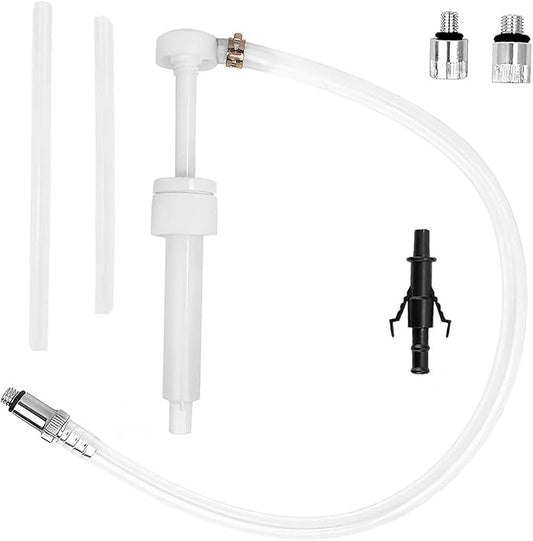 Transmission Fluid Pump Kit, 8cc Push-type Oil Suction & Fluid Transfer Pump with Third-hand Adapter, Anti-clog Vehicle Oil Change Kit - 3/8" Swivel, 8mm 10mm Adapters (White)