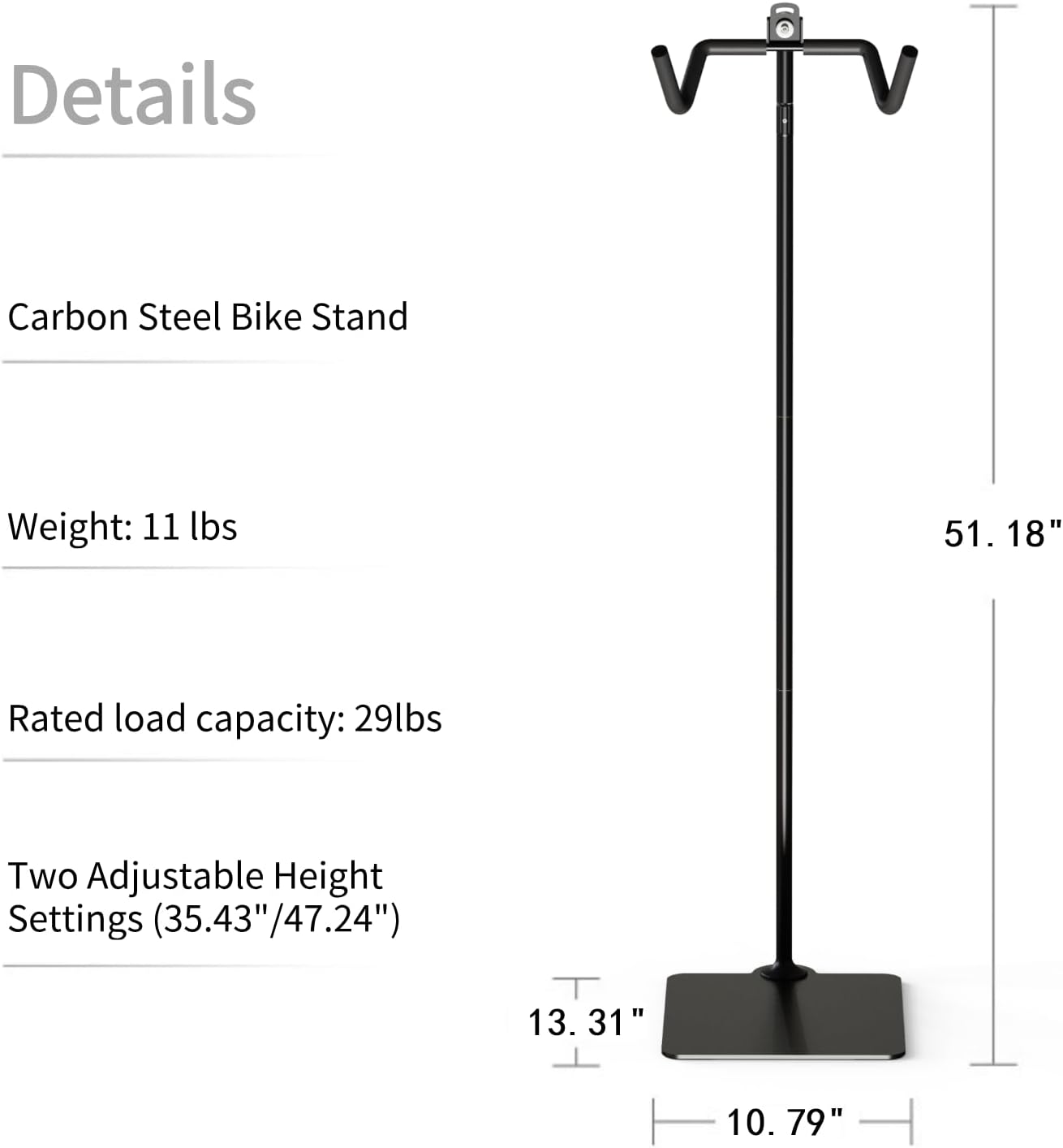 Rcool Carbon Steel Bike Stand,Adjustable 24-51in,Home Garage Parking Rack,Stable Anti-Slip,Durable Install,Frame Protection,Space-Saving，Black