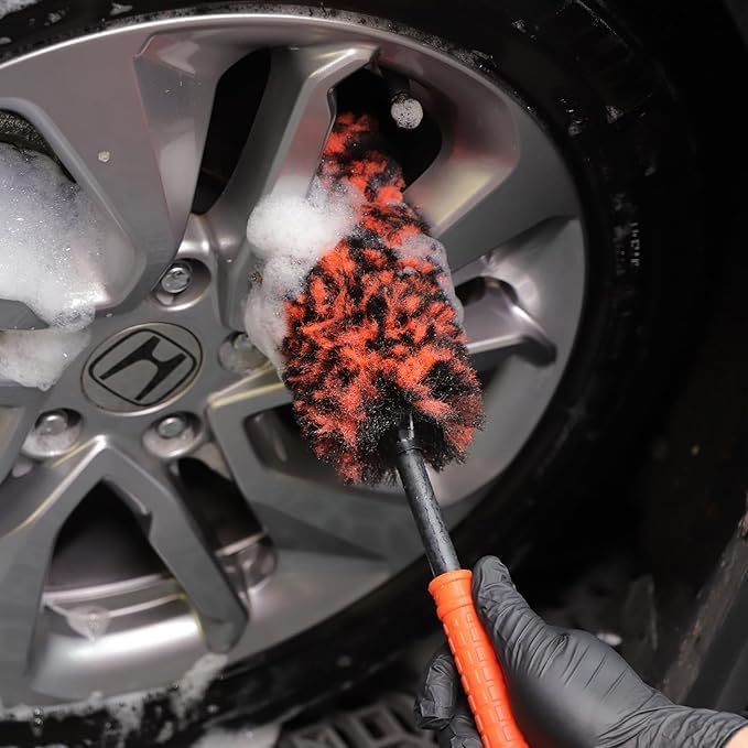 SPTA Rim Cleaner Brush, 3 Pcs Synthetic Ultimate Wheel Brush Set, Flat Spoke Wheel Cleaning Brush, Car Wheel Brush, Brush for Cleaning Wheels, Safe for Cars, Trucks, SUVs, RVs, Motorcycles & More