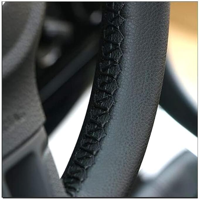 AUTOXBERT 38cm/15 Inch Leather Steering Wheel Cover Stitch On Wrap, Breathable, Anti-Slip Steering Wheel Cover for Nissan Qashqai Toyota Camry RAV4 VW Golf