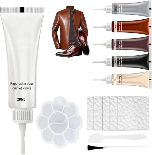 Advanced Leather Repair Gel, 2025 new Leather Repair Kit for Car Seats & Furniture - Repairs Tears/Holes/Cat Scratches on Leather Couch/Sofa/Car Interior, Includes Leather Filler & Brush (White)
