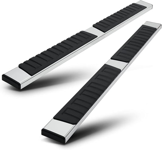 M-Auto 6.75" Running Boards Side Step Bars Compatible with 2019-2025 Chevy Silverado GMC Sierra 1500 2500HD 3500HD Crew Cab, Stainless Steel Side Step Nerf Bars, Polished Chrome