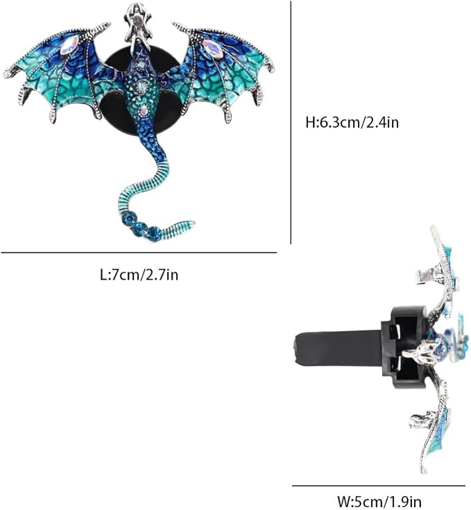 Bling Wyvern Car Air Freshener Vent Clips,2pcs Alloy Blue Enamel Dragon Vent Clips Car Accessories,Refillable Car Diffuser with Felt Mads,Coffee Fragrance Tablets