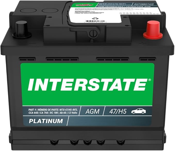 Interstate Batteries Mega-Tron® Automotive Battery 12V 60Ah (Group Size H5, 47) 650CCA SLI AGM Automobile Replacement Battery for Cars, SUVs, Sedans, Trucks (MTX-47/H5)