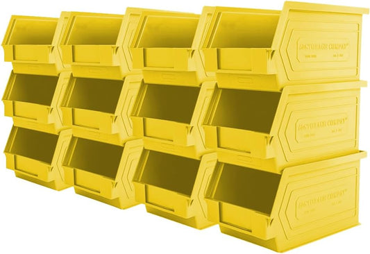 Plastic Storage Bins, Hanging, Stackable, Storage Organizer Bin for Warehouses, Workshops 9-Inch x 5-Inch x 5-Inch, Yellow, 12-Pack