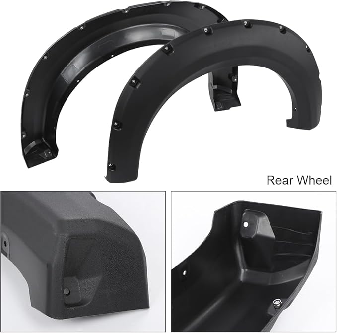 4PCS Fender Flares Fit for 2009-2014 Ford F150 Styleside w/ 67.0"/78.8"/97.4" Bed Length,Wheel Trim Cover Accessories Pocket Riveted Textured FO1269100, FO1268100, 9L3Z16038B, 9L3Z16038A, 9L3Z16039B