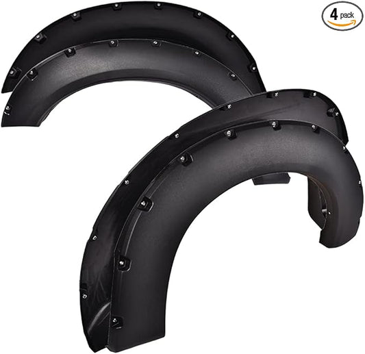 4PCS Fender Flares Fit Ford F250/F350 Super Duty 2011-2016 Styleside with 81.8" / 98.0" Bed Length Models Textured Riveted Style Wheel Trim Accessories