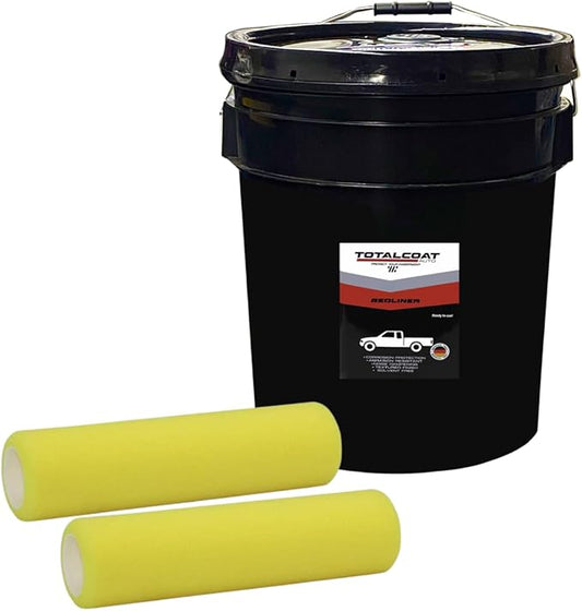 Roll On Truck Bed Liner Paint; Heavy Duty Coating Protection for Box Trucks, Pickups, Cargo Vans (4.5 Gallons Pail Kit, 2 Foam Covers; Black)
