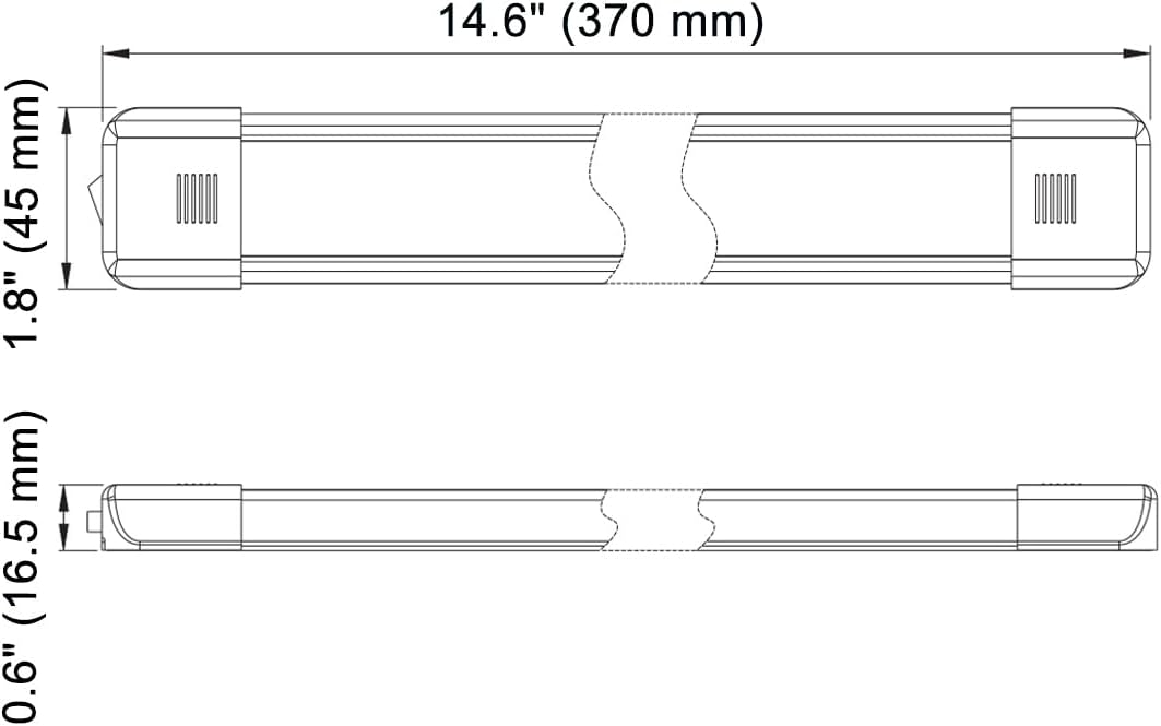 LED Interior Utility Light Fixture 14.6" x 2.6", High Lumen-Output Low Current Draw Energy Efficient, Frosted Lens 6000K Cool-White Even Diffused Beam, On/Off Rocker Switch 12V-24V DC, 1-Pack
