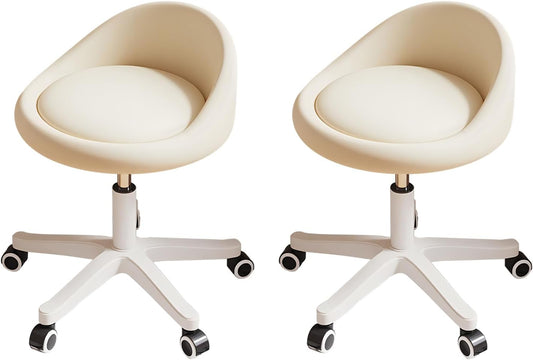 Rolling Stool Set of 2 Rolling Hydraulic Salon Stool with Low Backrest - Adjustable Swivel Chair for SPA, Shop, Salon, Massage, or Medical Office Beige