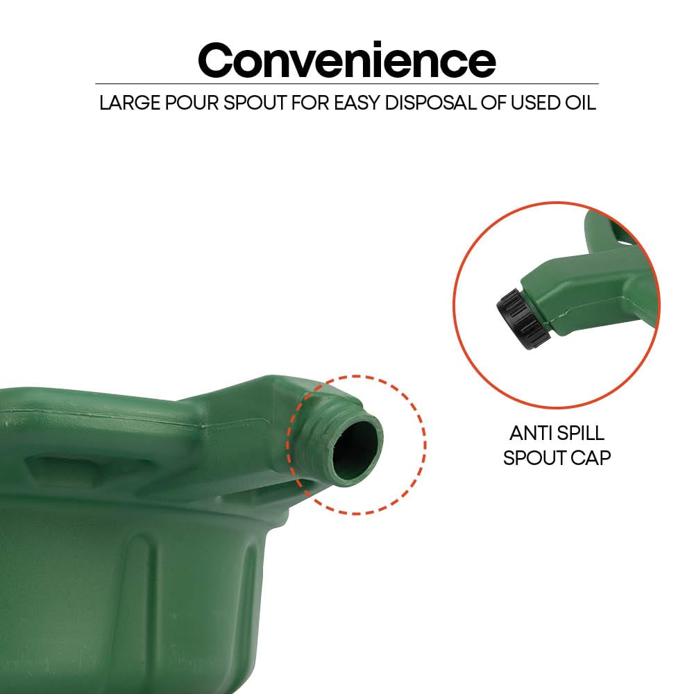 Groz 41961 4.25 Gallon Antifreeze Drain Pan - with Spout Cap, Durable HDPE Construction, Spill-Proof Design for Auto Shops and Garages, Green Color
