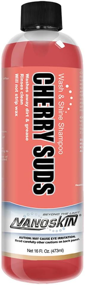 Nanoskin CHERRY SUDS Foaming Car Wash Shampoo 16 Oz. - Works with Foam Cannon, Foam Gun, Bucket Washes, Car Soap for Pressure Washer | Safe for Cars Trucks, Motorcycles, RVs & More | Cherry Scented