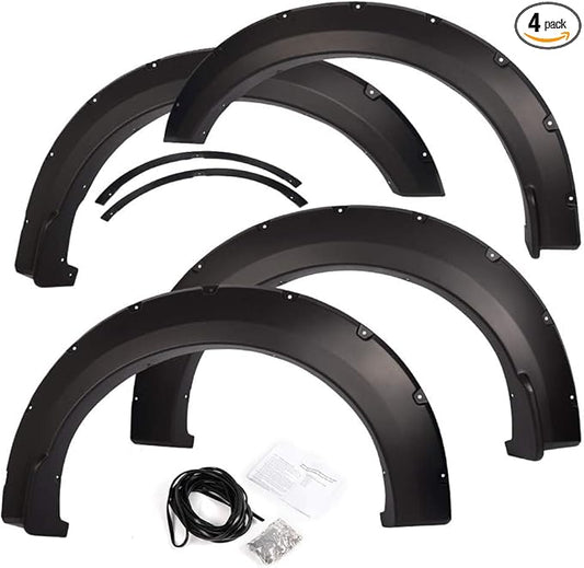 4PCS Fender Flares Fit Ford F150 2015-2017 Styleside with 67.0" / 78.8" / 97.4" Bed Length Models Only Smooth Riveted Style Wheel Trim Accessories