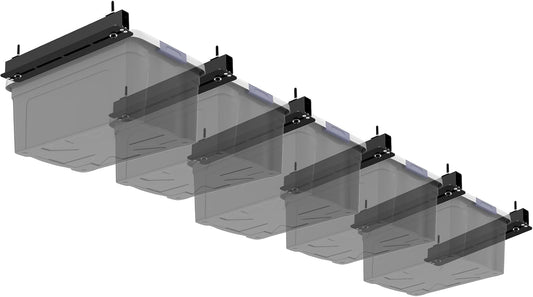 6 Pack Overhead Storage Bin Rack, Ceiling Racks for Utility Bins Organization, Heavy Duty Rack Ceiling Garage Storage for Supports Most Bins Container (for 5 Bins, Bins are not included)