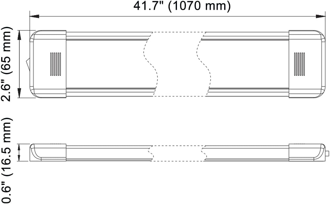 RV Cargo Truck LED Interior Utility Light Fixture 42.1" x 2.6", High Lumen-Output Low Current Draw, Frosted Lens 6000K Cool-White Even Diffused Beam, On/Off Rocker Switch 12V-24V DC, 1-Pack