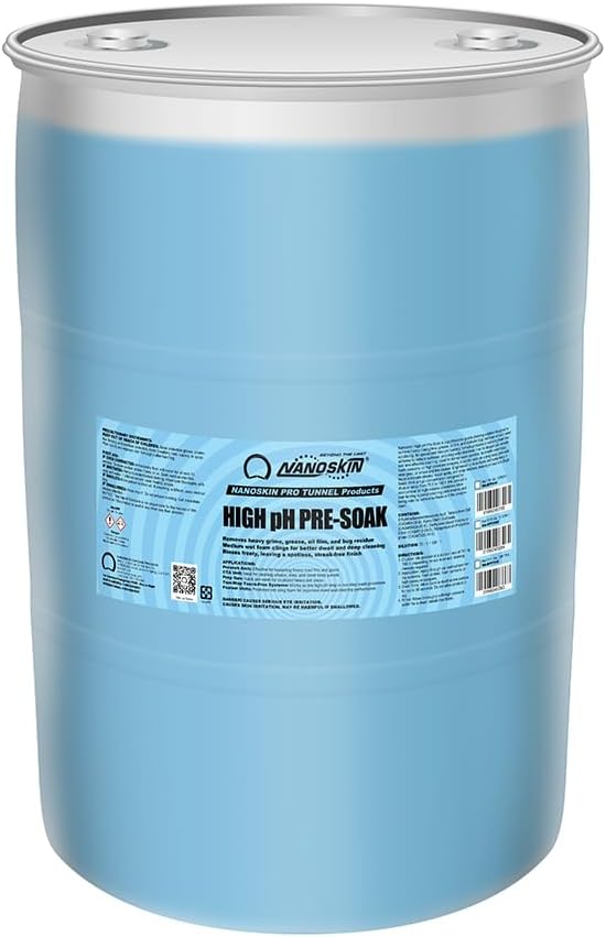 Nanoskin High pH Pre-Soak – 30 Gallons, 75:1 to 150:1 Concentrated Foam Detergent for Car Wash Tunnels, Automatic Wash Systems, and Foam Cannons