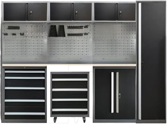 JZD Garage Storage Cabinet System Workshop, Tool Cabinets Combo with Wall Panel, for Workshop Organization, Wall Mounting Not Necessary