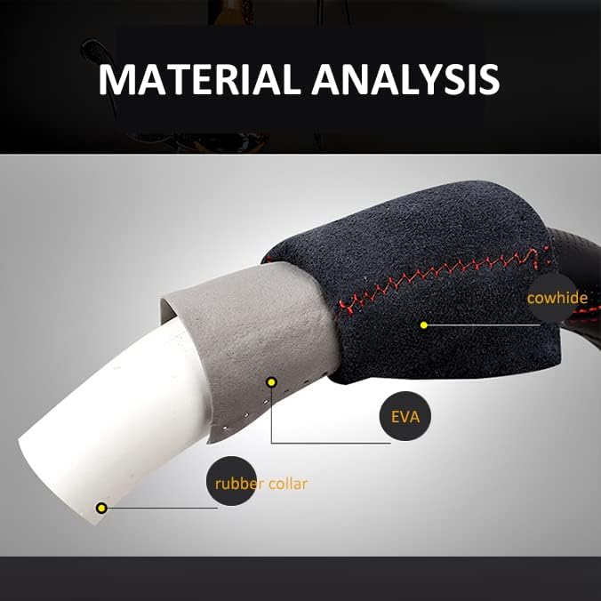 Cowhide Steering Wheel Cover Heat Resistant Anti-Slip Car Wheel Wrap Compatible with Most Makes and Models of Cars and Trucks with 14.5 to 15 Inch Steering Wheel(RED)