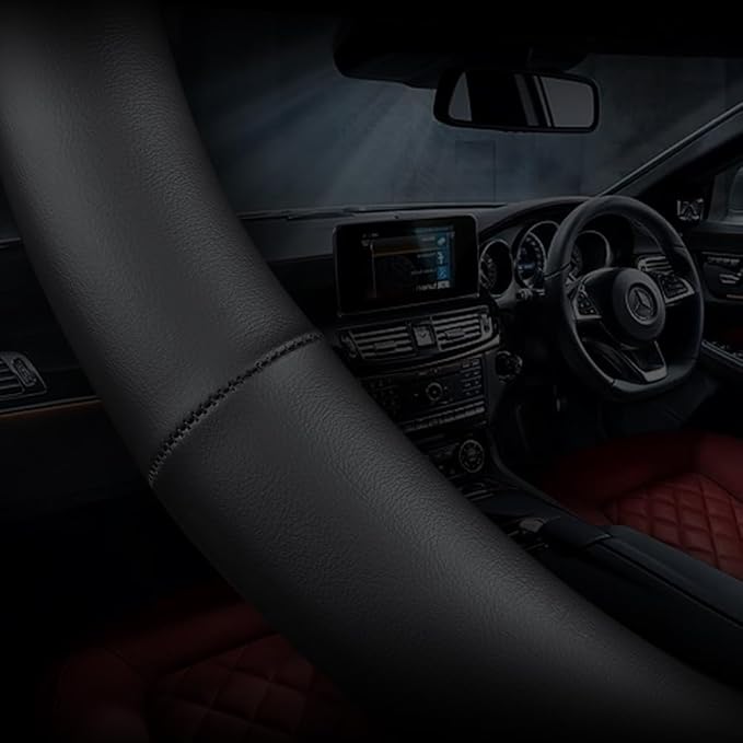 Carodi Leather car Steering Wheel Cover, Ultra-Thin, Comfortable, Non-Slip, Breathable, Universal 15 inches (Black)