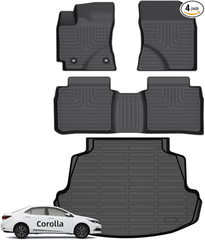 Wayhigh-All Weather Floor Mats and Cargo Liners Set for Corolla Sedan 2014-2019(Only Sedan), Heavy Duty Car Floor Liners TPE Car Mats Corolla Accessories