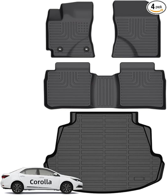 Wayhigh-All Weather Floor Mats and Cargo Liners Set for Corolla Sedan 2014-2019(Only Sedan), Heavy Duty Car Floor Liners TPE Car Mats Corolla Accessories