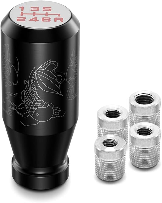 （Black） Koi Pond Type-R Style 6 Speed Manual Universal Gear Shift Knobs 4 Metal Adapters Included Fit Compatible with Mazda Tacoma STi Nismo 2004 Honda Accord Subaru