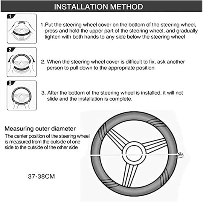 Black car Steering Wheel Cover - Universal Car Accessory for Diverse Cars, Durable Leather Cover with Anti-Slip Lining, for GMC Steering Wheel with a Diameter of 14.5"-15".