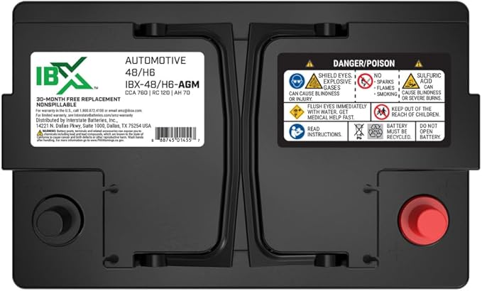 Interstate Batteries IBX Automotive Battery 12V 70Ah (Group Size H6, 48) 760CCA SLI AGM Auto Replacement Battery for Cars, SUVs, Sedans, Trucks (IBX-48/H6-AGM)