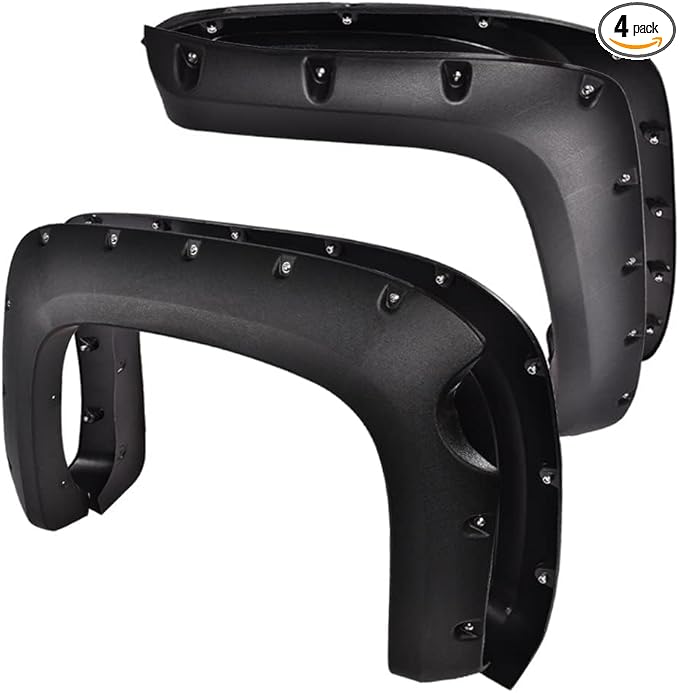 PIT66 Fender Flares, Fit Chevy Silverado 1500 2007-2013(ONLY Fit 5.8' Short Bed) (NOT Fit 07 Classic Models,Not Fit GMC Sierra), Rugged Textured Pocket Riveted Style Black Wheel Flares Set, 4 Pcs