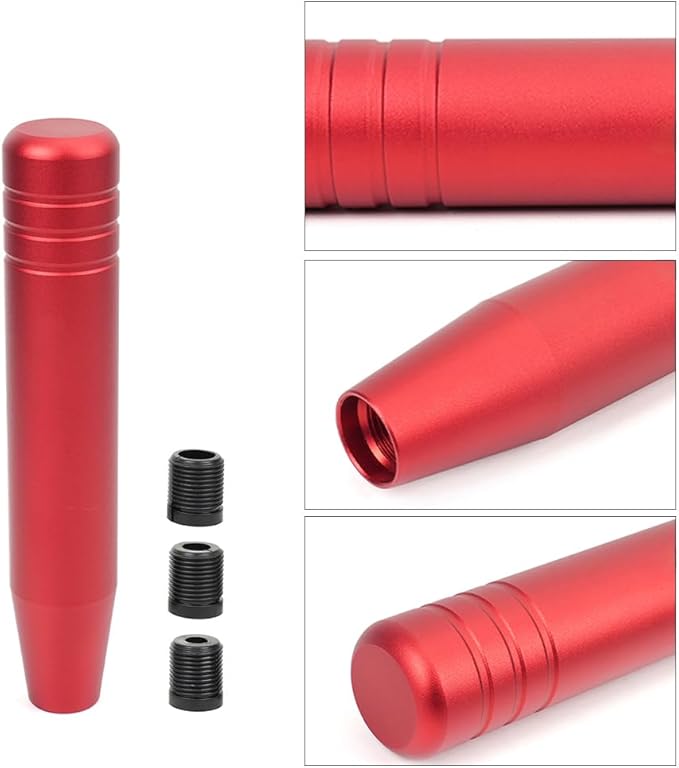 muge racing Universal Shift Knob with M8/M10/M12 x 1.25 Adapters, Heavy Duty Gear Shifter Handle for Most Vehicles, Easy Installation, Aluminum Alloy Non-Slip Grip, 7.09 Inch, Red