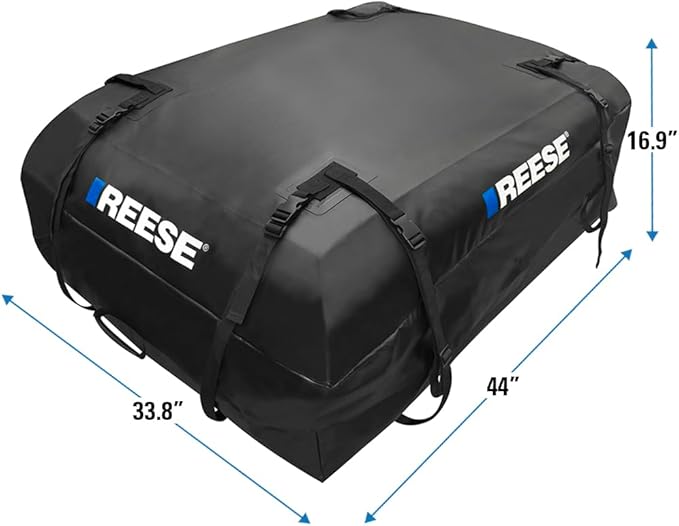 REESE 59006 Waterproof Rooftop Cargo Carrier Bag for Cars, SUVs or Trucks with/Without Roof Racks, 15 Cubic Feet, Heavy Duty 840D Abrasion-Resistant PVC Fabric with Anti-Slip Mat