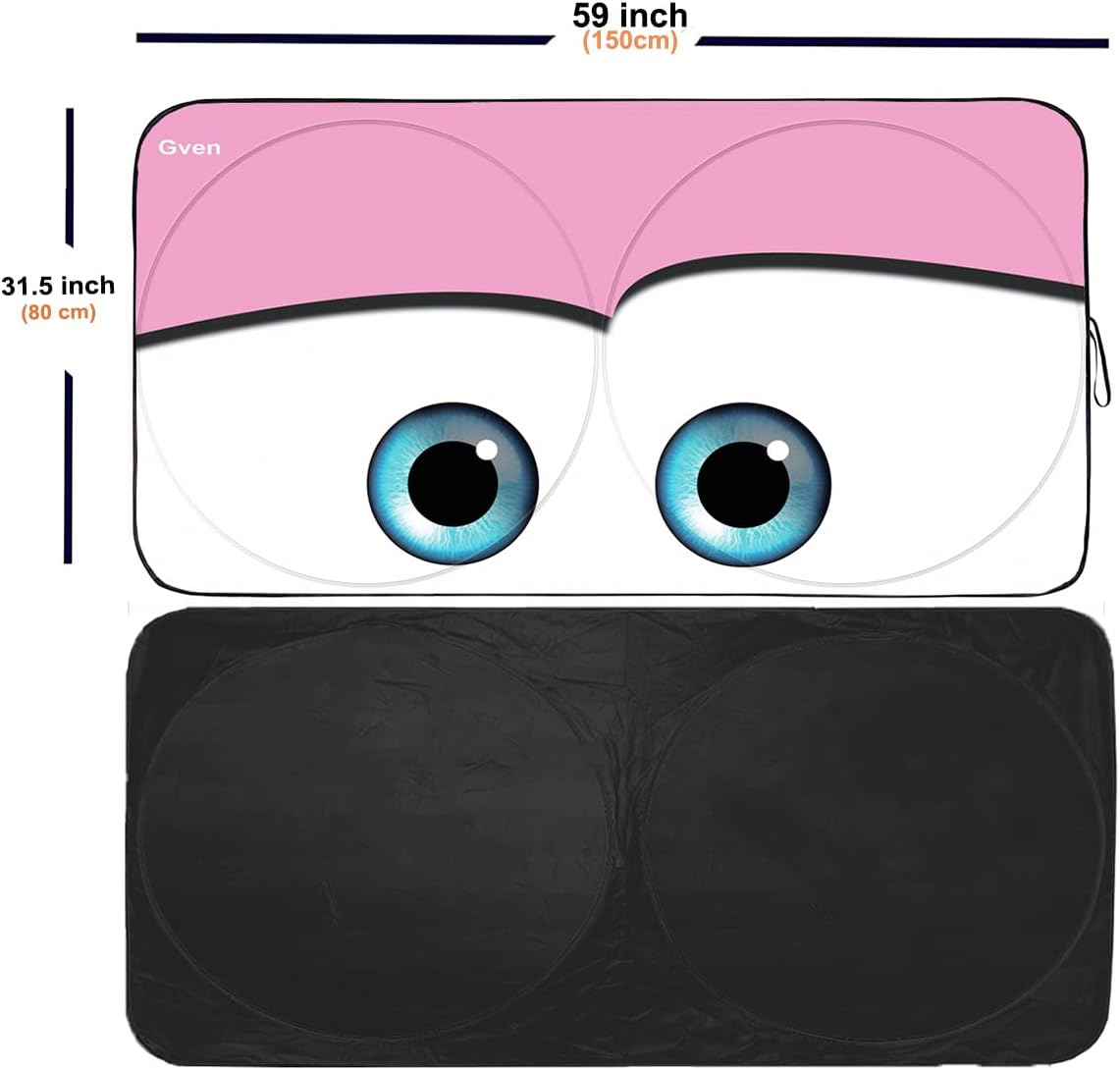 Gven Car Sun Shade Windshield The Original Patented Eyes Pink Car Accessories 2025 Sun Shade for Women Drivers Cute Girly Cover for Front Window Sunshades Summer Heat Portection(Pink, S)