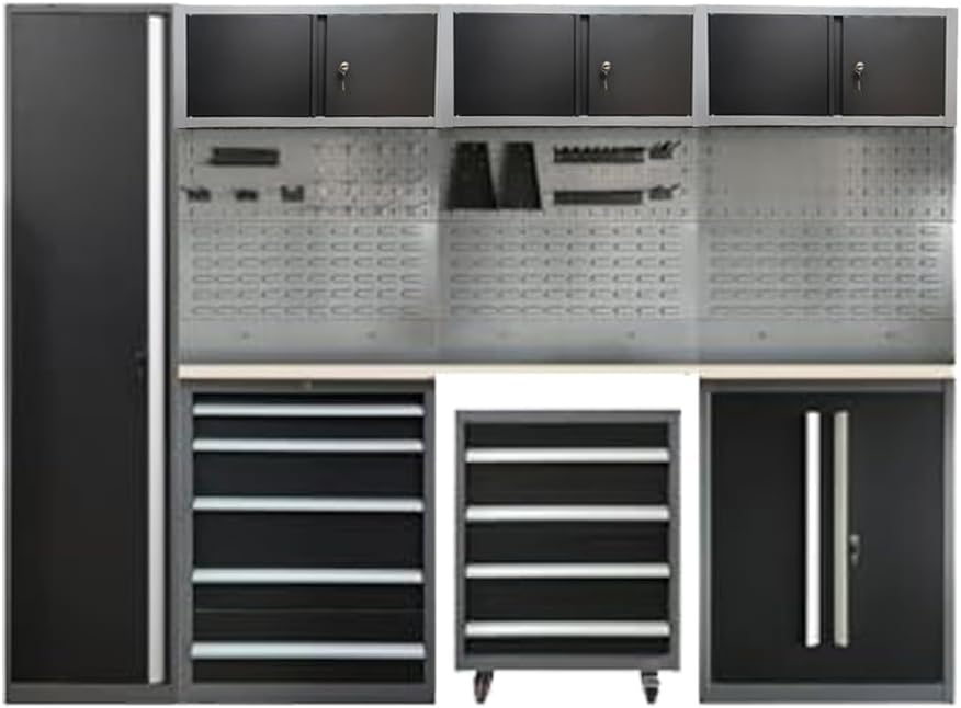 JZD Metal Garage Storage System, Lockable Tool Cabinet Workbench for Workshop, No Wall Mounting Needed, for Utility Room Pantry