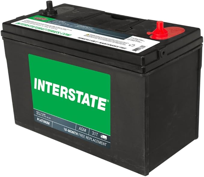 Interstate Batteries Marine Deep Cycle Battery 12V 100Ah 925CCA (31-AGM5) Pure Matrix Power Commercial Battery Pure Lead AGM Replacement (Group 31) Auxiliary Units APU, Starting Engines, Heavy Duty
