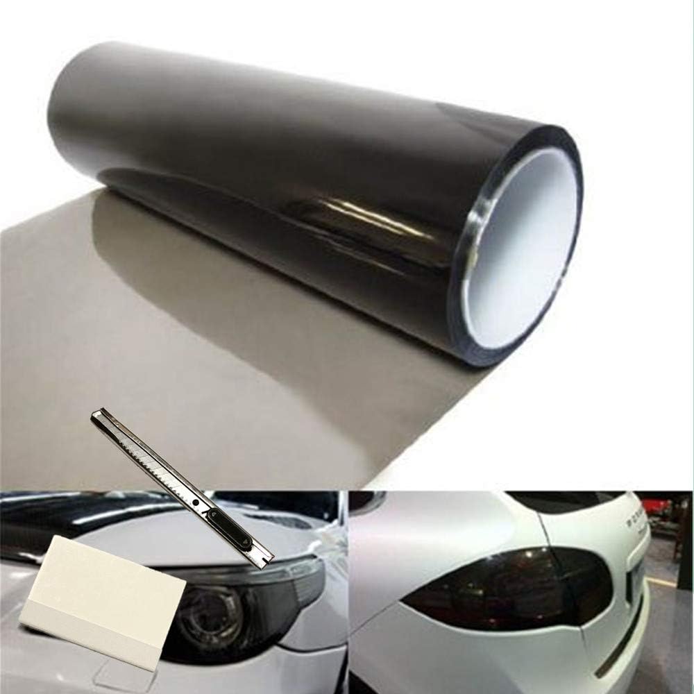 12 by 48 Inches Self Adhesive Headlight, Tail Lights, Fog Lights Tint Vinyl Film with Tools (Light Black)