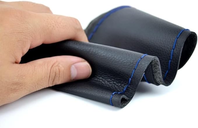AUTOXBERT 38cm/15 Inch Hand Sewing Steering Wheel Cover Breathable Anti-Slip Leather Steering Wheel Cover for Nissan Qashqai Toyota Camry RAV4 VW Golf