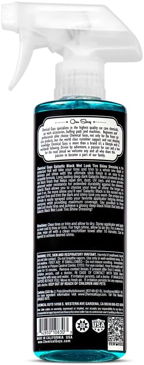 Chemical Guys Galactic Black Wet Look Tire Shine Dressing – High Gloss Spray for Tires, Trim and Rubber – Restores Deep Black Shine and Protection for Cars, Trucks, Motorcycles and RVs, 16 oz