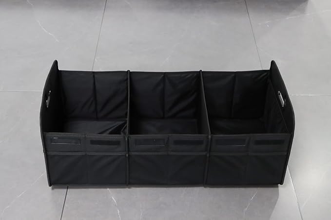 K KNODEL Car Trunk Organizer, Foldable Organizer for Car, Automotive Consoles & Organizers, 3 Compartments Storage with Reinforced Handles (Large, Black)