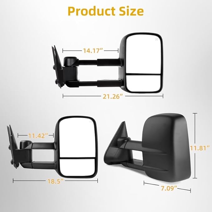 DWVO Pair Towing Mirrors Compatible with 1999-2002 Chevy Silverado/GMC Sierra, 2000-2002 Chevy Tahoe/Yukon/Suburban/Avalanche 1500 2500, Power Heated Rear View Mirrors, Left & Right Side Mirror, Black