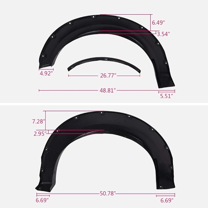 4PCS Fender Flares Fit Ford F-150 2015 2016 2017, Only Fit 67.1"/78.9"/97.6" Bed Length Styleside Models Textured Riveted Style Wheel Trim Accessories