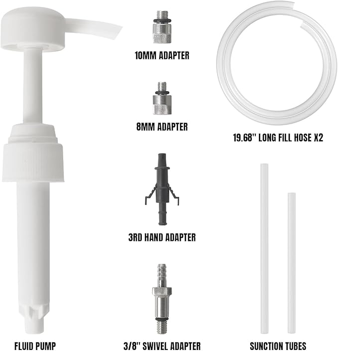 Thorstone Lower Unit Gear Oil Pump for Quart Bottles, Includes 3rd Hand Adapter, 3/8 Inch Swivel Adapter, 8mm 10mm Adapters, Long Fill Hoses, Transmission and Differential Fluid