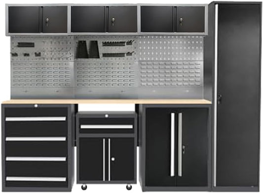 JZD Storage Cabinet System Workshop, Professional Tool Storage Workbench Set, No Wall Mounting Needed, for Utility Room Pantry