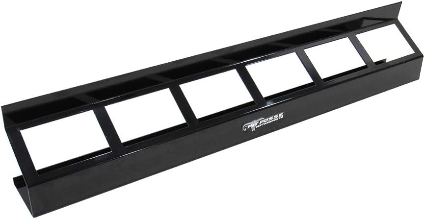 Pit Posse 304BK Six Quart Oil Can Rack Holder 32" Caddy Wall Hanger Aluminum Shelf - Made in USA - Holds 6 Quarts of Motor Engine Oil - Enclosed Race Trailer Shop Garage Storage Organizer (Black)