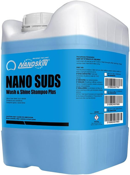 Nanoskin NANO SUDS Foaming Car Wash Shampoo 5 Gallons - Works with Foam Cannon, Foam Gun, Bucket Washes, Car Soap for Pressure Washer | Safe for Cars Trucks, Motorcycles, RVs & More | Fruity Scented, 640 Fl Oz (Pack of 1), Blue