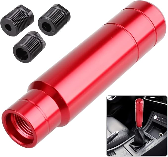BARTOO Aluminum Alloy Heavy Weighted Shifter Knob, 5" Auto Gear Shift Knob, Car Gear Lever Stick Shifter Handle,with 3 Threaded Adapters M8 M10 M12,Fit Most Automatic Manual Vehicle(Red)
